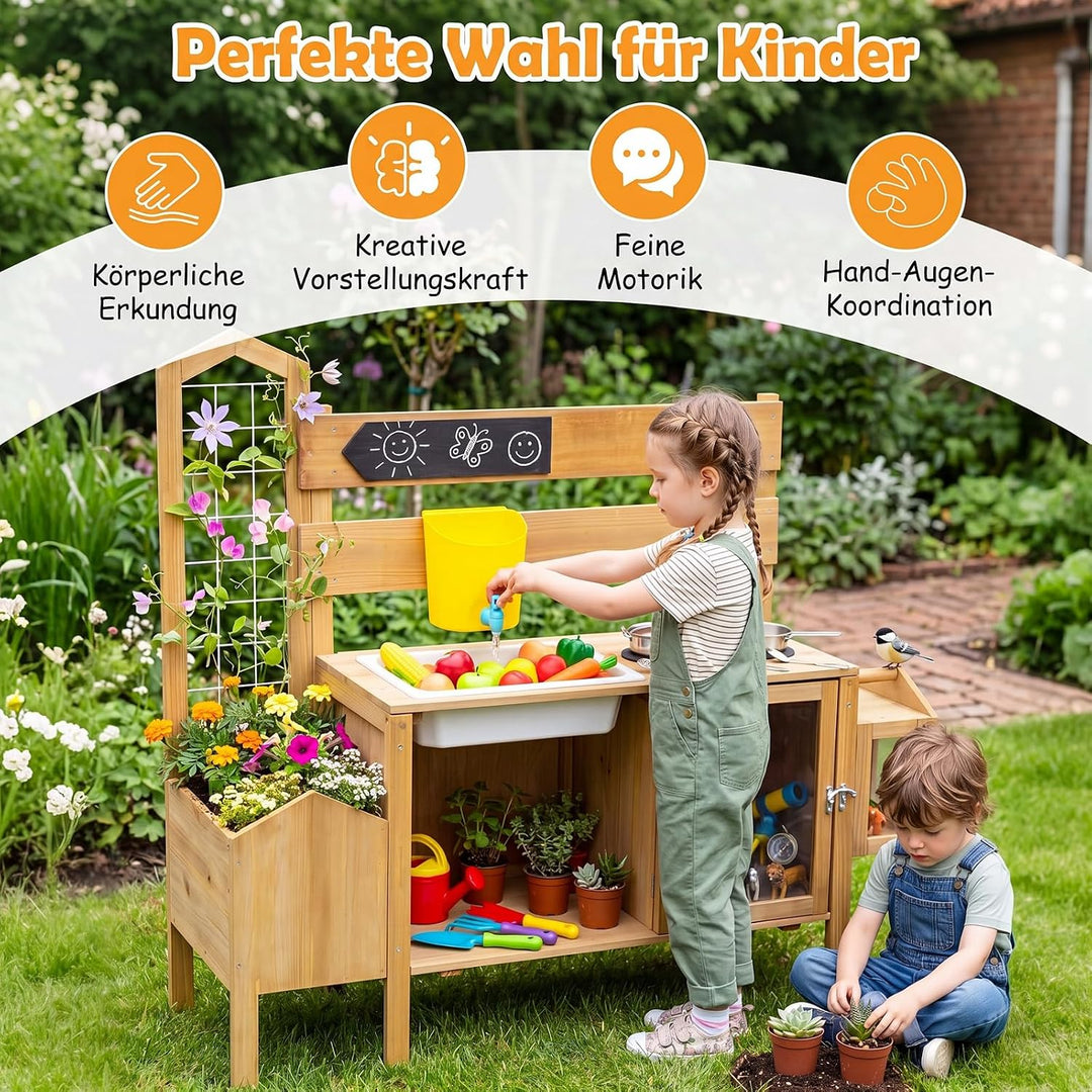 COSTWAY Matschküche Kinder Outdoor, Spielküche mit Wassertank, Spüle