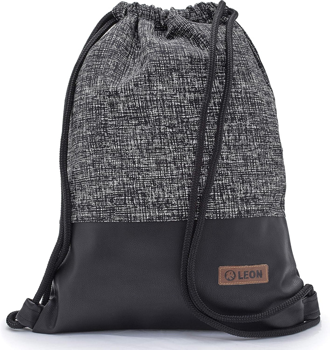 Leon grosser Premium Turnbeutel mit Innentaschen Rucksack Tasche Damen Herren Teenager Gym Bag Draw