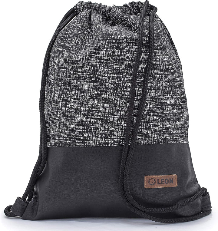 Leon grosser Premium Turnbeutel mit Innentaschen Rucksack Tasche Damen Herren Teenager Gym Bag Draw