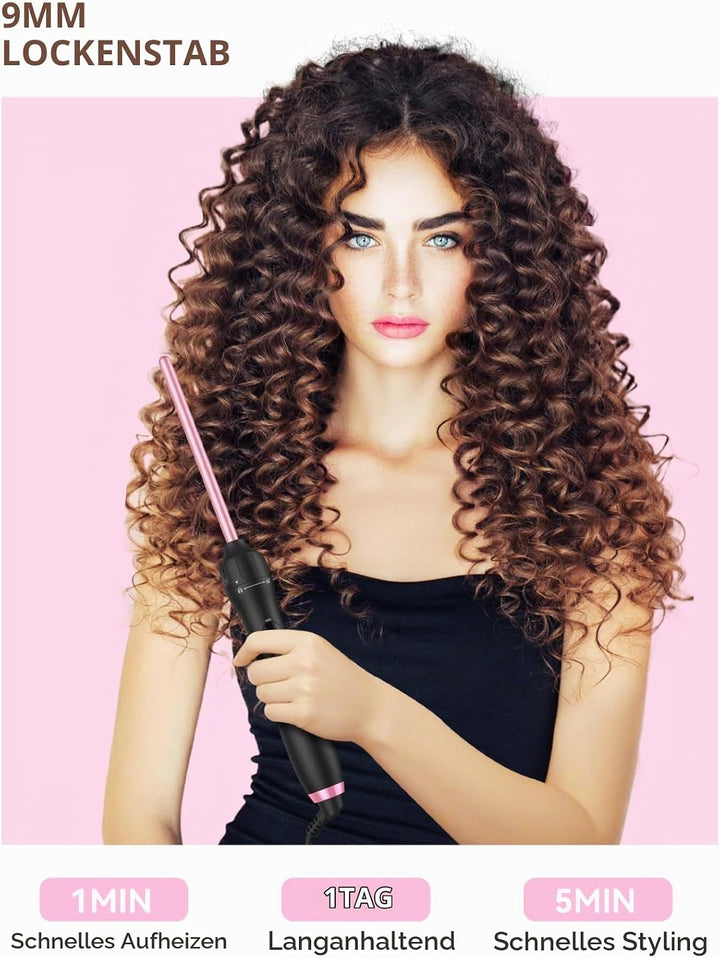 LANDOT Lockenstab mit Thermobürste 5-in-1 Set: Für Volumen &amp; definierte Locken, 38mm Bürstenkopf &amp; 4