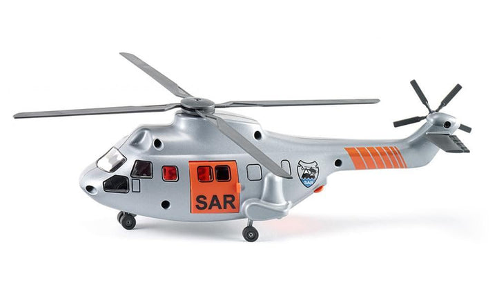Siku 2527, SAR Transporthubschrauber, 1:50, Metall/Kunststoff, Inkl. Trage und zu rettende Spielzeug
