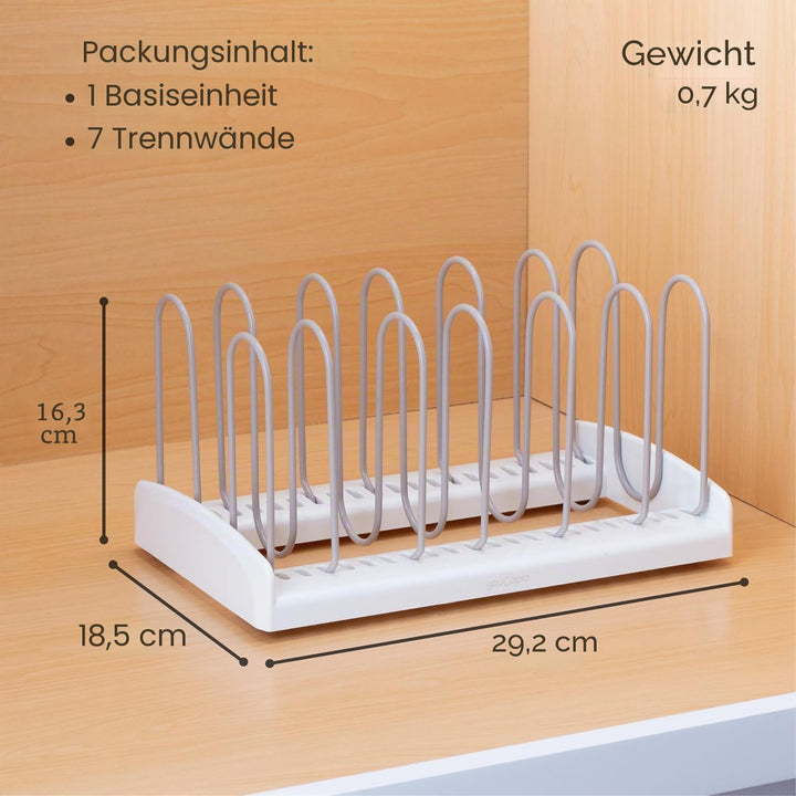 YouCopia Storemore Verstellbarer Pfannen- und Deckelständer, Standard, Weiss, Adjustable Adjustable