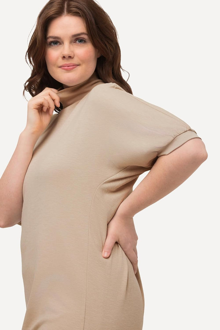 Ulla Popken Damen grosse Grössen Übergrössen Plus Size Longshirt, Eggshape, Rollkragen, Halbarm, Bio