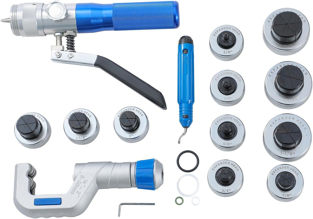 KATSU Hydraulischer Rohraufweiter Bördelwerkzeugsatz 3/8"- 1-5/8" O.D.Tubing mit 11 Köpfen für Weich