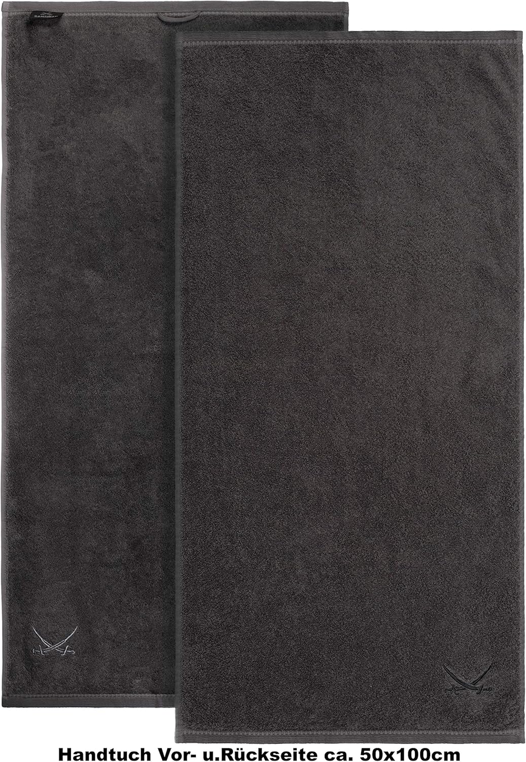 Sansibar Handtuch 6er Set 50x100 cm 100% Baumwolle mit gesticktem Säbel Logo Badtuch Anthrazit 6er S