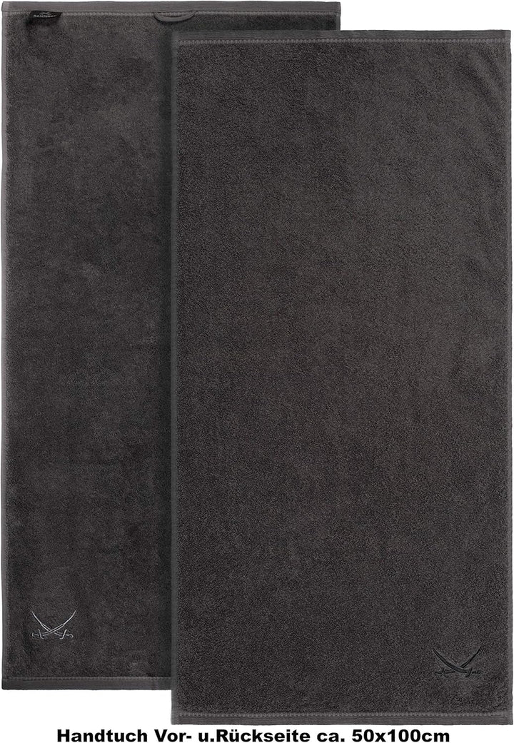 Sansibar Handtuch 6er Set 50x100 cm 100% Baumwolle mit gesticktem Säbel Logo Badtuch Anthrazit 6er S
