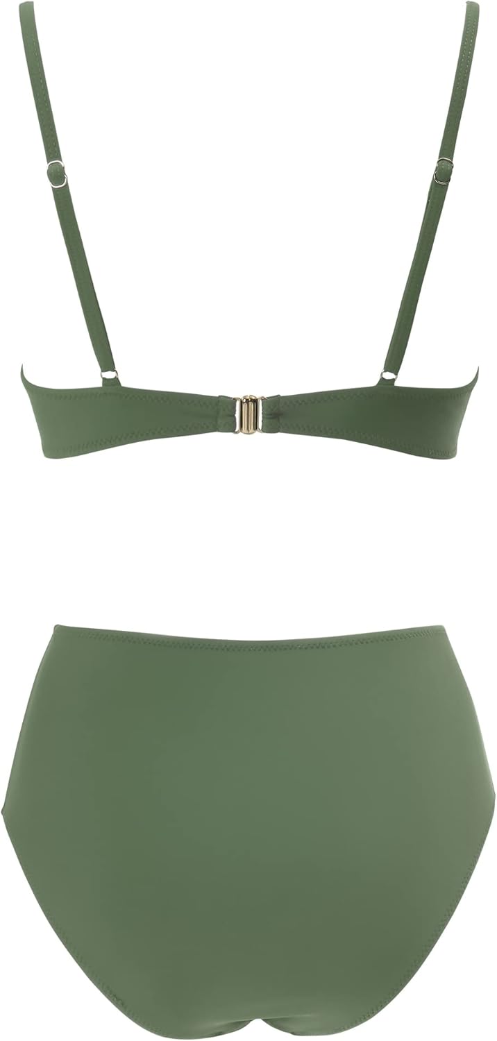 RXRXCOCO Damen Wickel Push Up Bikini Oberteil Bauchweg High Waist Bikini Set Bademode L Armeegrün, L