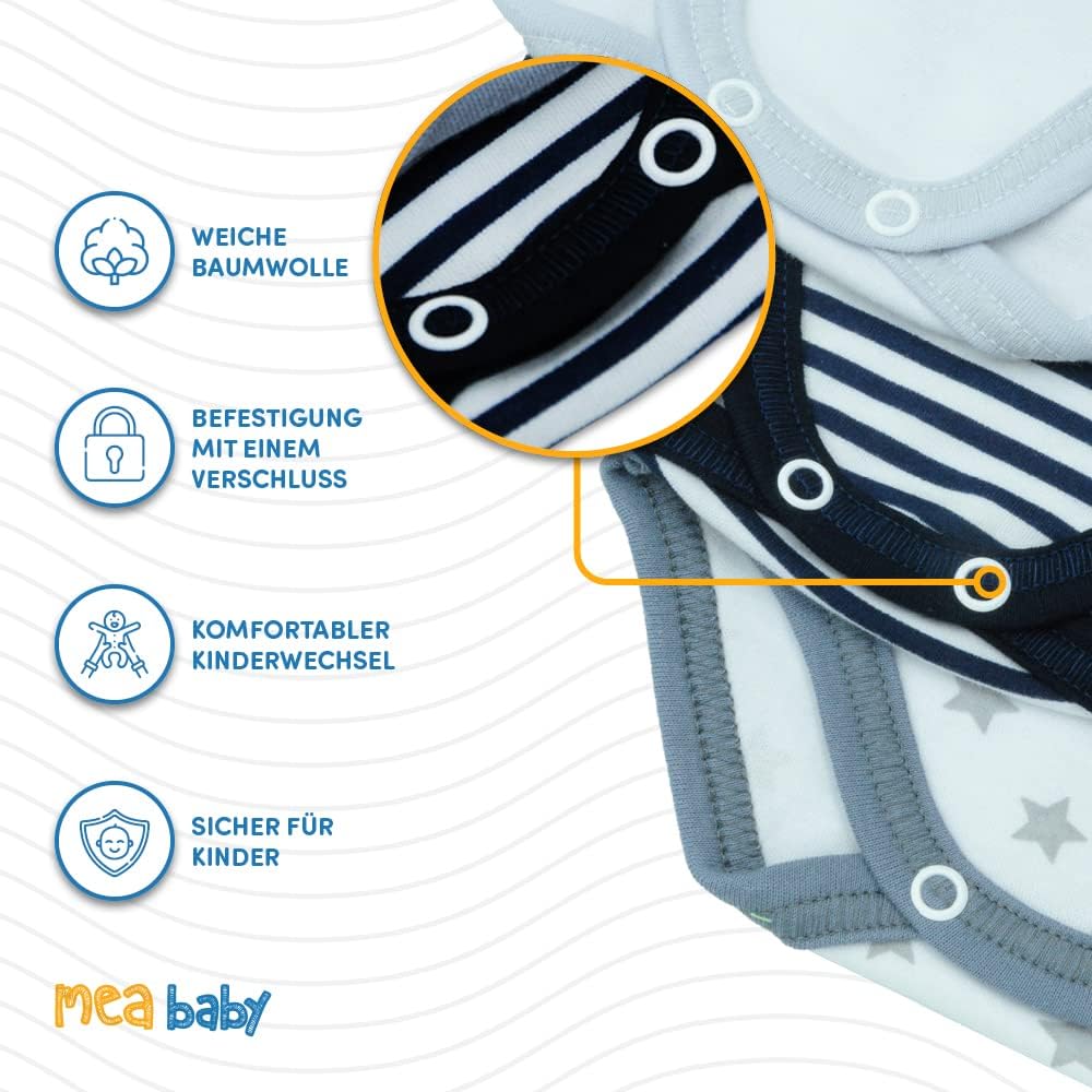 MEA BABY Unisex Baby Langarm Body aus 100% Baumwolle im 5er Pack, Baby Body mit Aufdruck für Mädchen