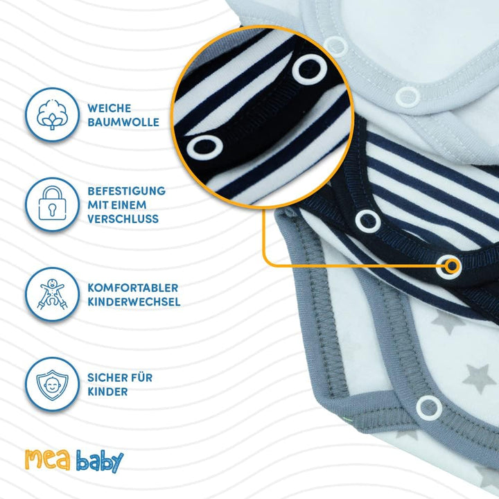 MEA BABY Unisex Baby Langarm Body aus 100% Baumwolle im 5er Pack, Baby Body mit Aufdruck für Mädchen