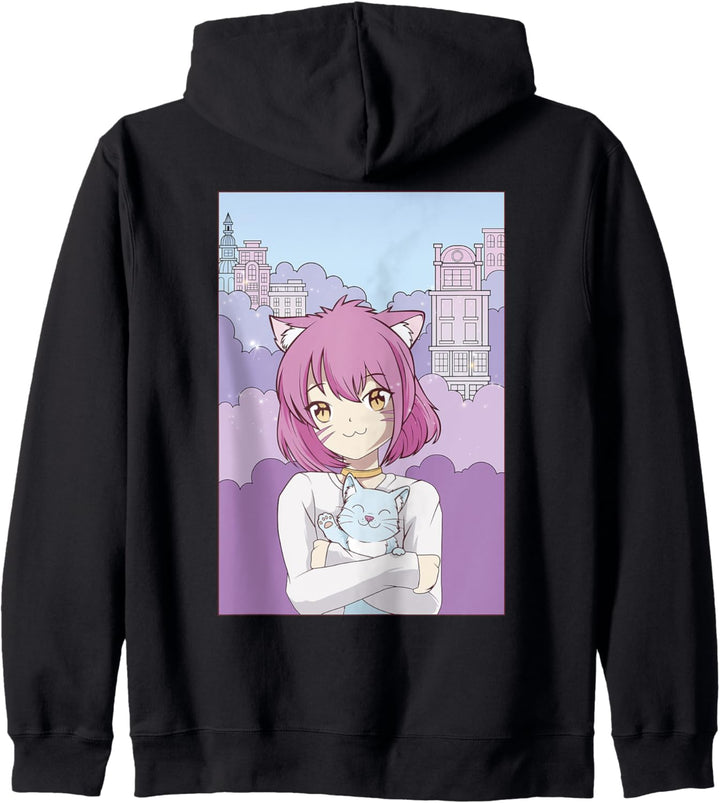 Japanisches Anime Katzenmädchen Vaporwave Aesthetic Otaku Kapuzenjacke