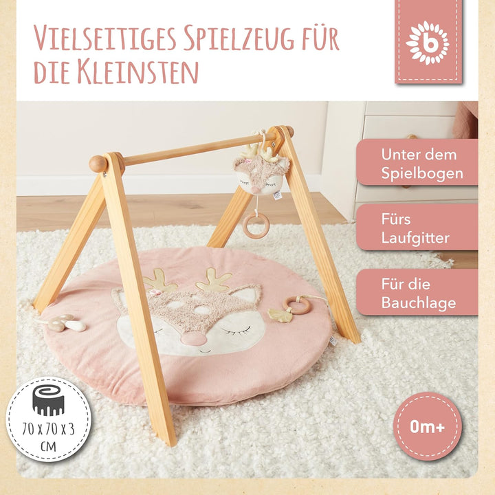 Bieco Baby Krabbeldecke Ø 70 cm | Reh Motiv Activity Decke Baby | Krabbeldecke für Baby | Geeignet f
