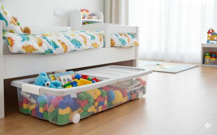 2friends Unterbettkommode mit Rollen - 4er-Set transparente Unterbett Aufbewahrungsboxen 32L (80x40x