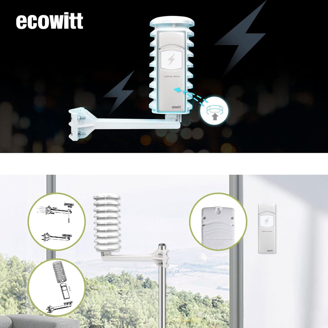 Ecowitt Wireless Lightning Detector Sensor WH57, Wetterstation Aussensensor für Ecowitt Ecosystem, n