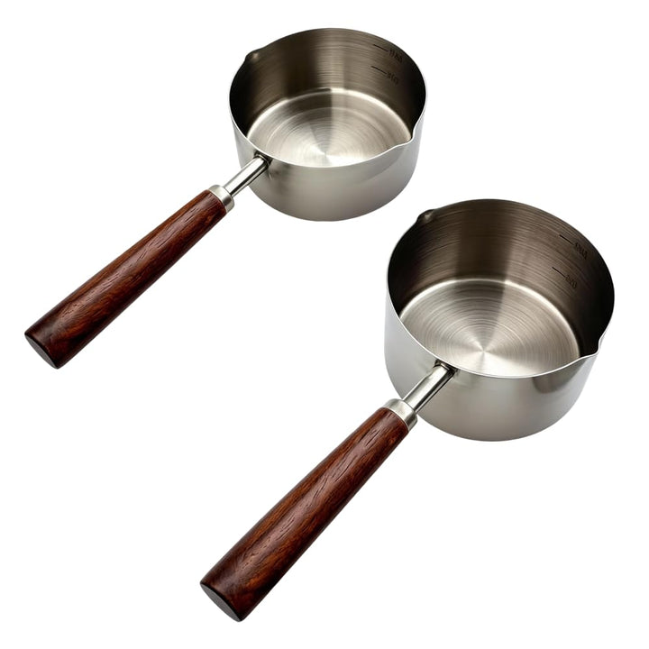 Butterwärmer aus Edelstahl,125ml & 250ml Butterpfännchen Milchpfanne mit Doppelauslauf für Erwärmen