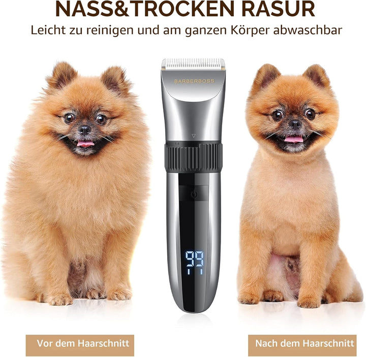 BarberBoss Kabelloser Haustier-Fellpflege-Clipper – Keramikklingen, LED-Display, schnelles Aufladen,