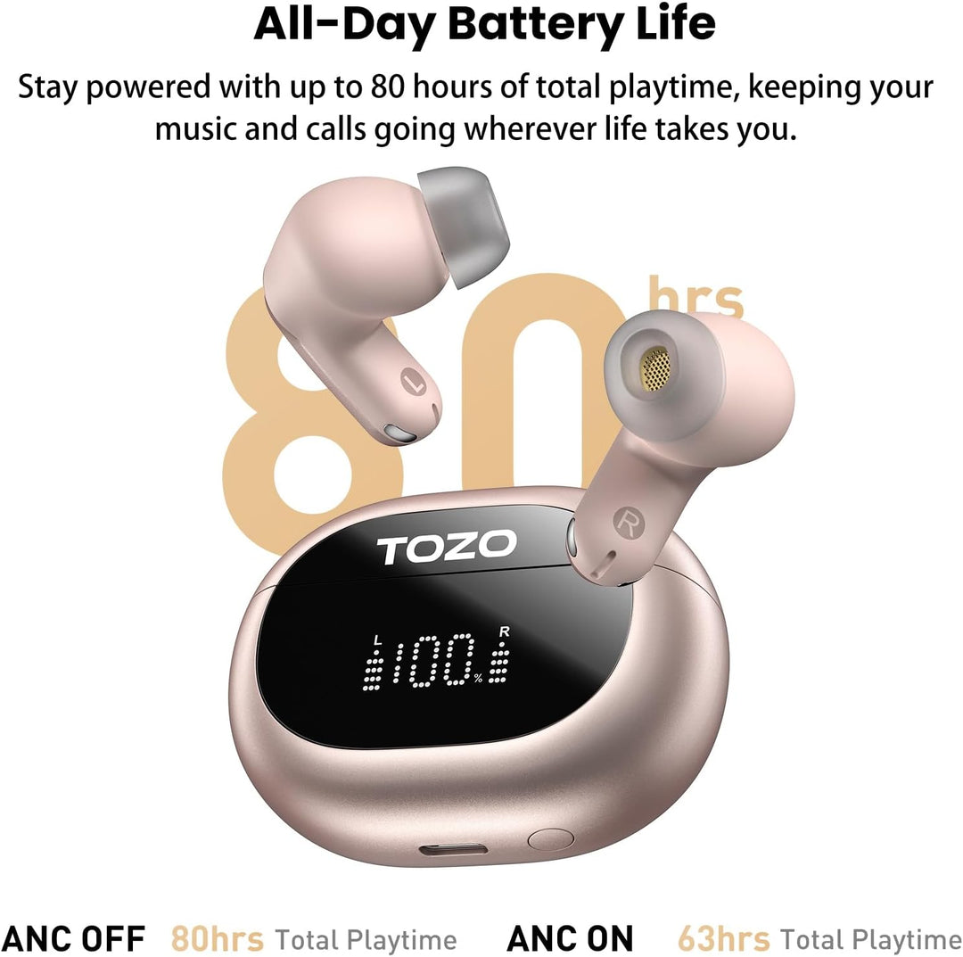 TOZO NC20 Bluetooth-Kopfhörer 6.0,6 Mics & ENC AI für kristallklare Anrufe,LDAC Hi-Res Audio,IPX8,Ve