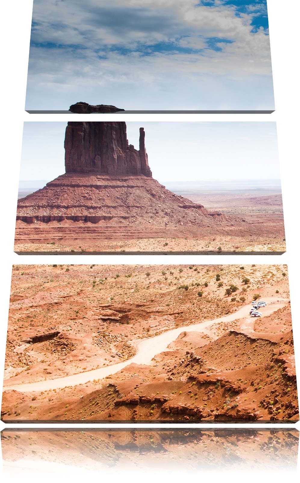 Pixxprint Monument Valley als Leinwandbild | Grösse: 3 Teilig (120x80) | Wandbild| Kunstdruck | fert