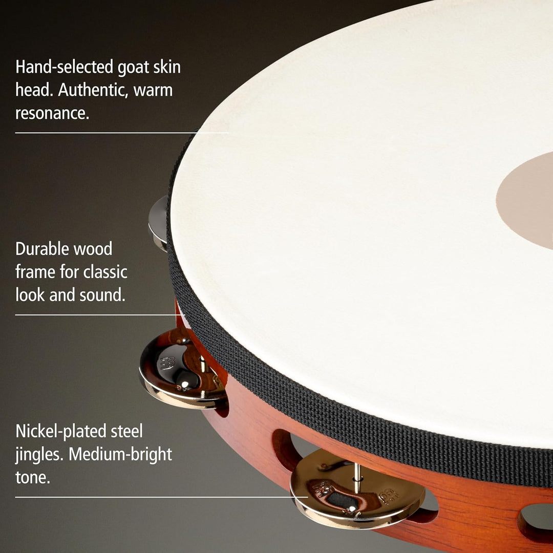 Meinl Percussion TAH1AB Headed Wood Tambourine mit Stahlschellen (1-reihig), 25,40 cm (10 Zoll) Durc