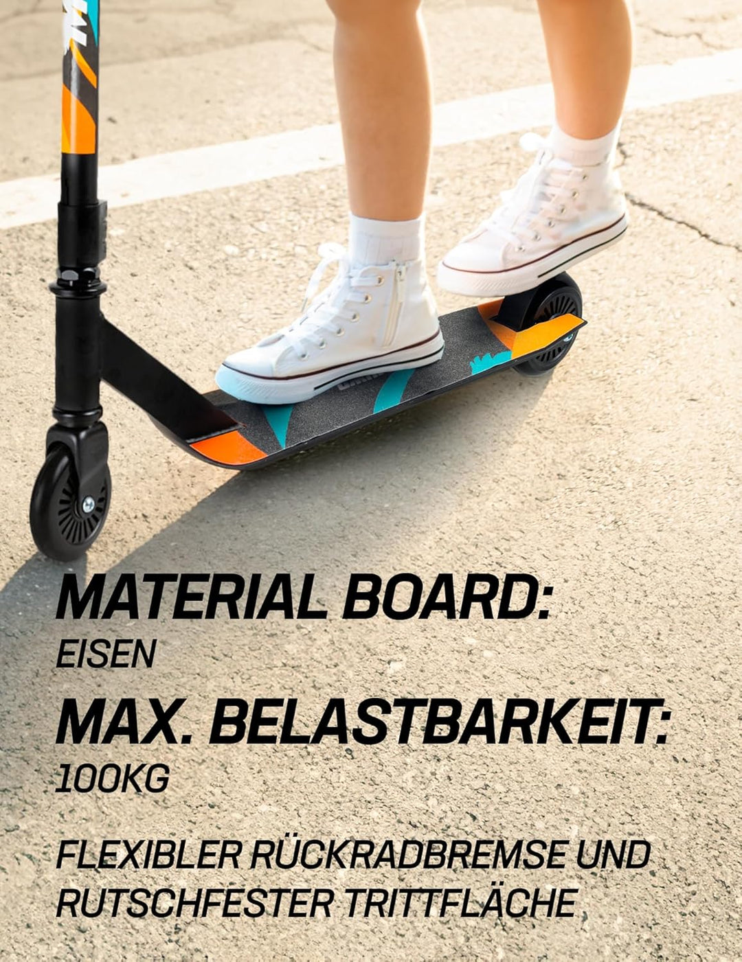 MUWO Halfpipe Stunt Scooter - Robuster Tretroller für Action und Tricks. Mit Rutschfester Trittfläch