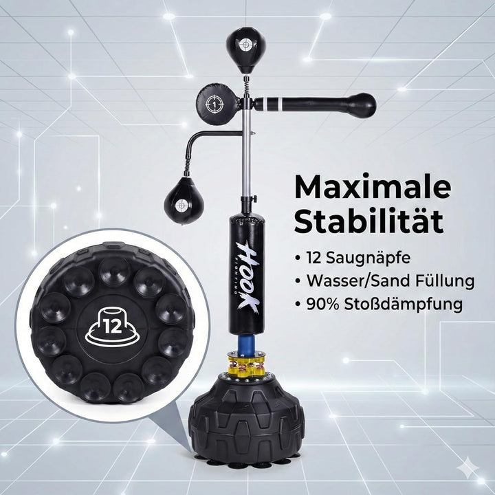Freistehender Boxsack 3-in-1 mit 360° Reflexstange – Speedball Boxstation – PU Leder & Stahlfedern –