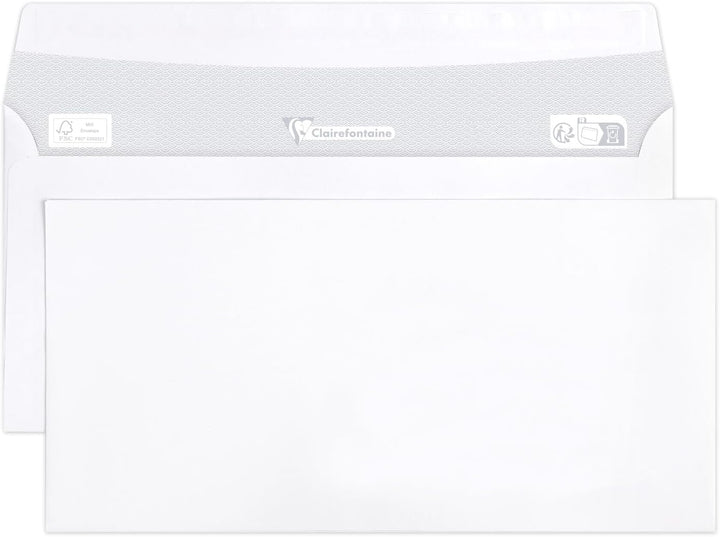 Clairefontaine 5945C - Karton mit 500 Umschlägen weiss DL- 110x220mm, selbstklebend, 80g 80g DL (110