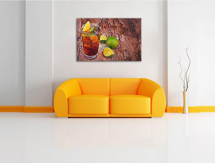 Cuba Libre mit Limetten Format: 100x70 auf Leinwand, XXL riesige Bilder fertig gerahmt mit Keilrahme