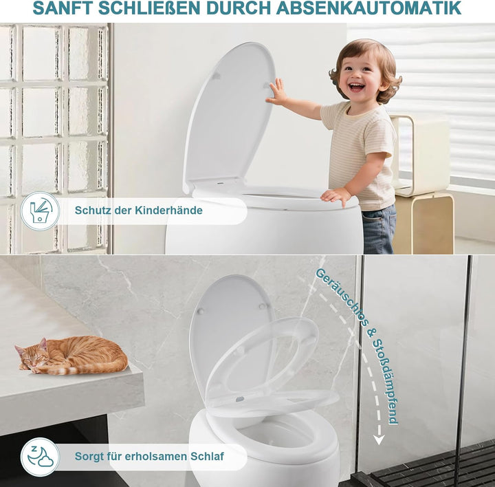 MEEJEE WC Sitz mit Absenkautomatik Oval, Toilettendeckel absenkautomatik, Klodeckel Weiss, Klobrille