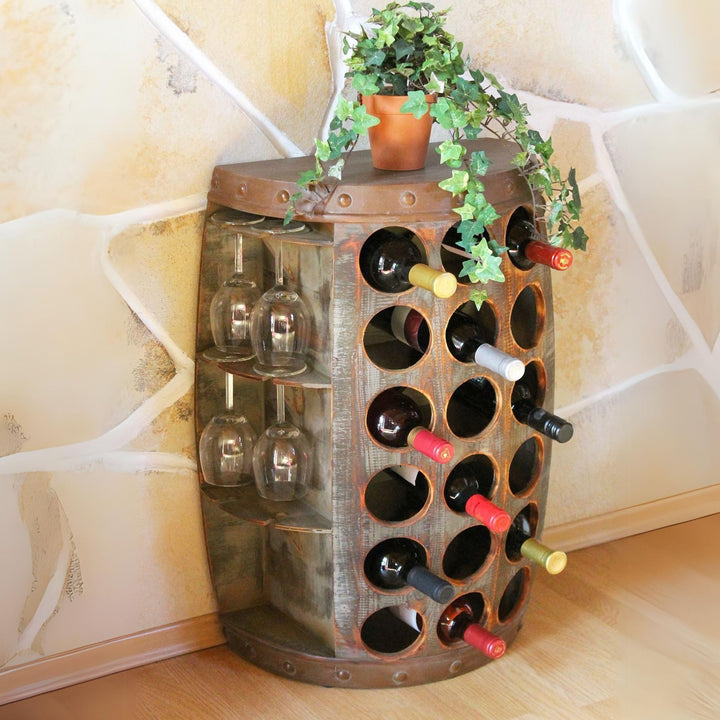 DanDiBo Weinregal Holz Stehend Rustikal Weinfass Flaschenregal 1486 Beistelltisch Schrank Fass Weinb