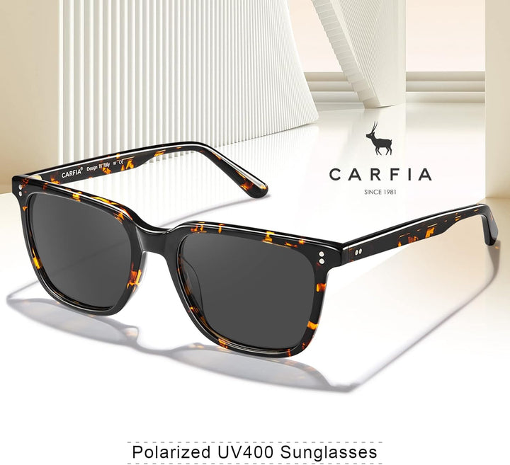CARFIA Polarisierte Herren Sonnenbrille mit Rechteckig Acetatrahmen, 100% UV-Schutz Sportliche Sonne