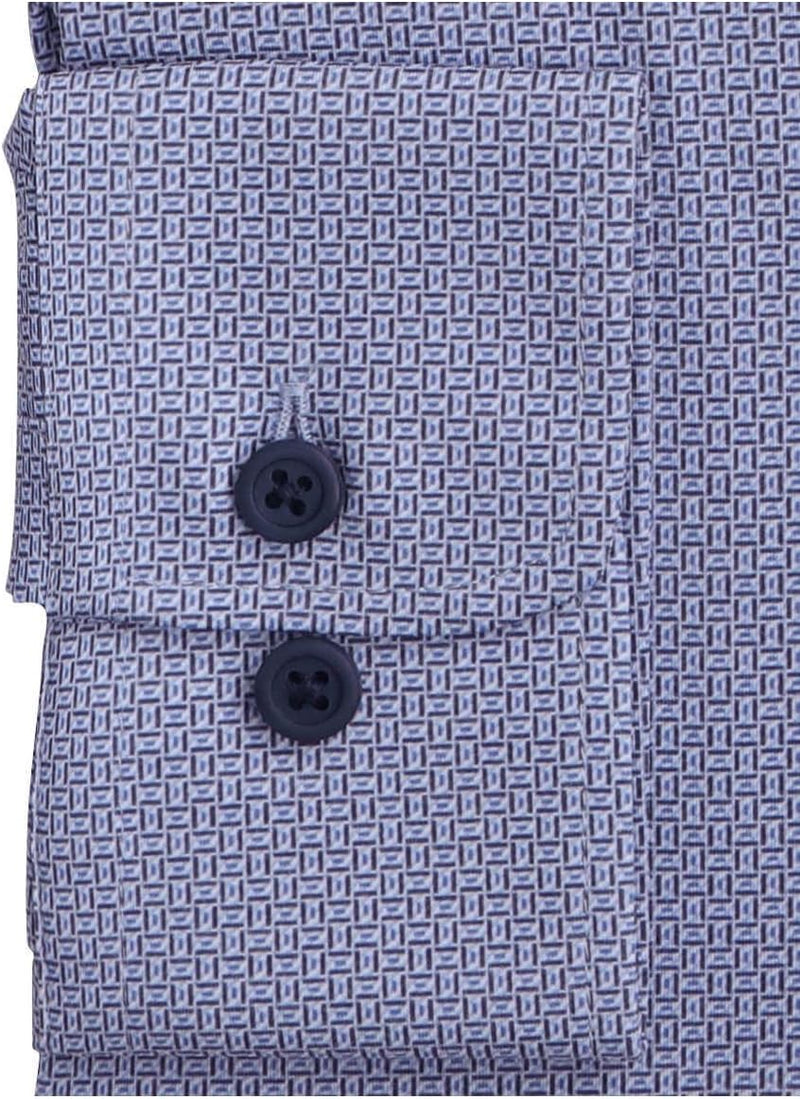 Pure Slim Fit Functional Hemd Langarm Haifischkragen Stretch Muster blau Grösse 37