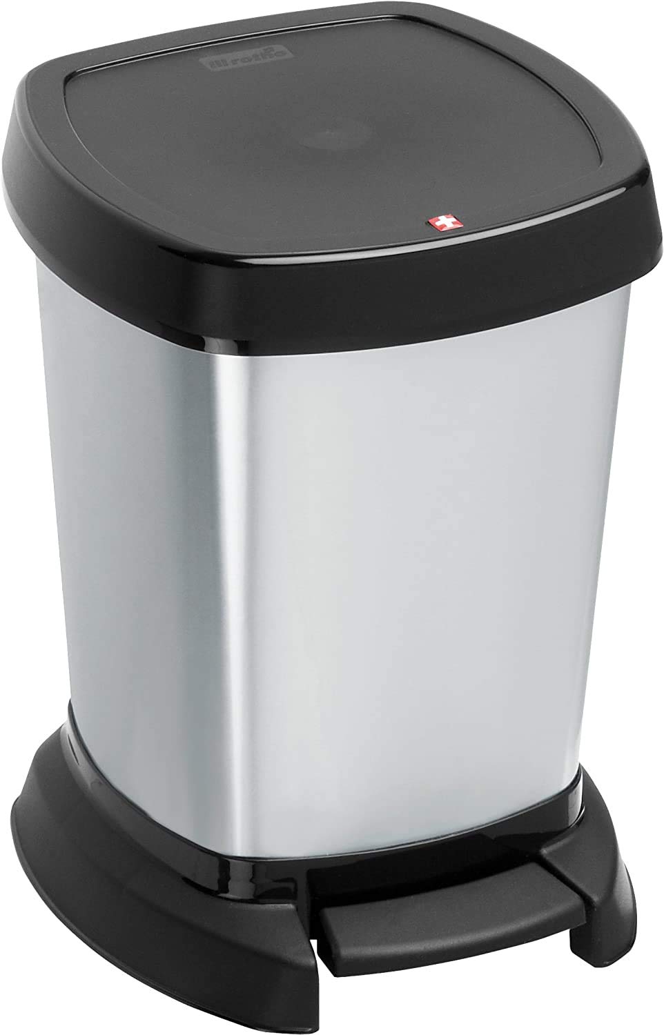 Rotho Paso Mülleimer 6l für das Bad mit Deckel, Kunststoff (PP) BPA-frei, silber metallic, 6l (23,4