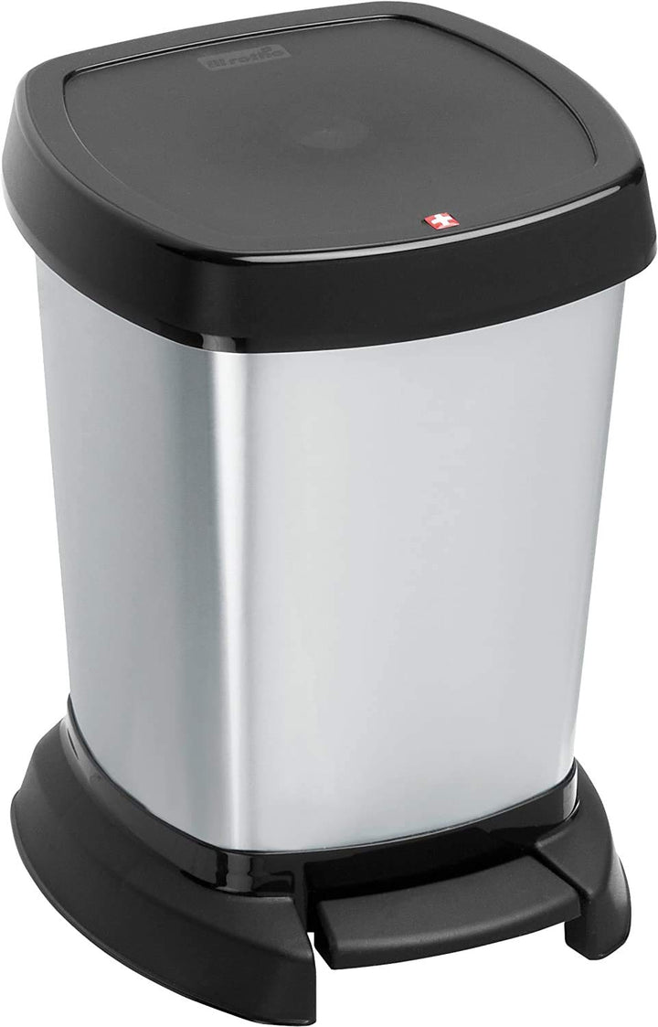 Rotho Paso Mülleimer 6l für das Bad mit Deckel, Kunststoff (PP) BPA-frei, silber metallic, 6l (23,4