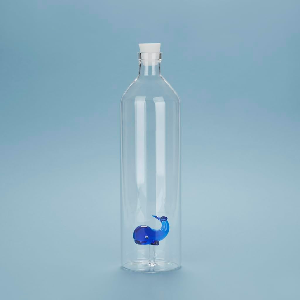 balvi Flasche Atlantis Whale Für Wasser Figur im Inneren fixiert Silizium-Stecker Borosilikat 30 cm