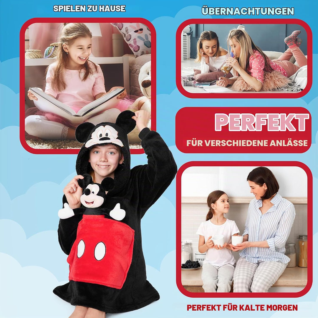 Disney Stitch Hoodie-Decke Kinder, Kapuzenpullover Mädchen mit Sherpa-Kapuze, 3D-Ohren, Kängurutasch