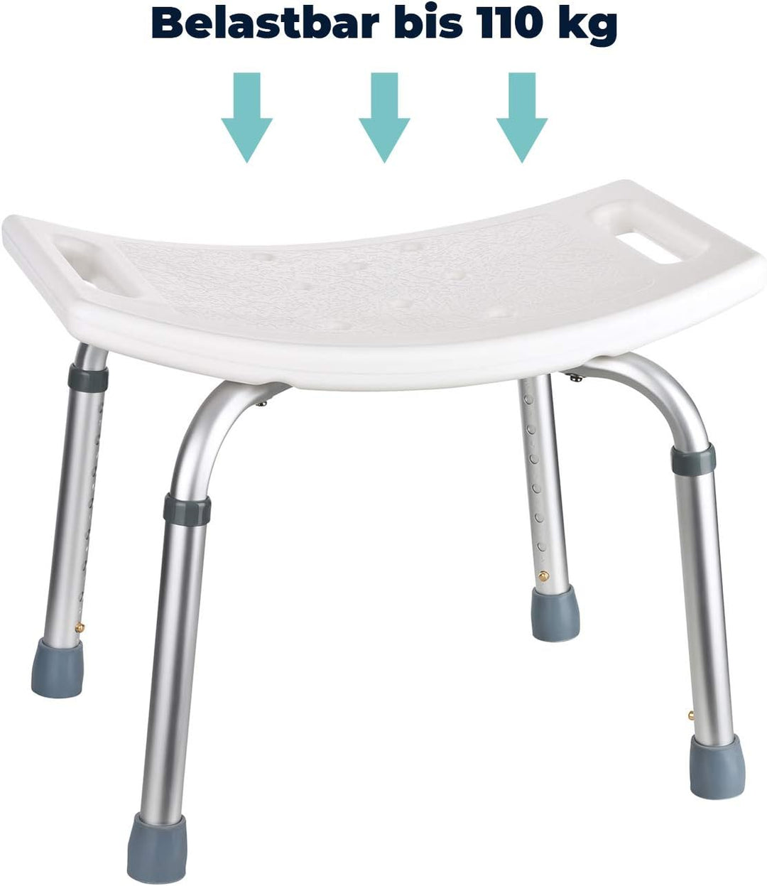 flexilife Duschhocker eckig - Duschsitz höhenverstellbar, Bad Hocker eckig weiss für Senioren - Bade