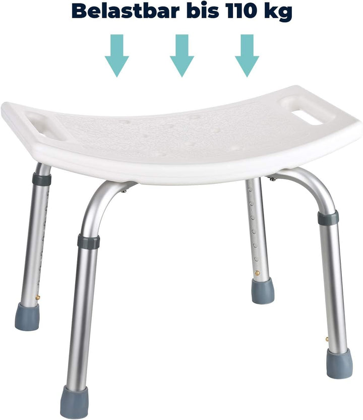 flexilife Duschhocker eckig - Duschsitz höhenverstellbar, Bad Hocker eckig weiss für Senioren - Bade