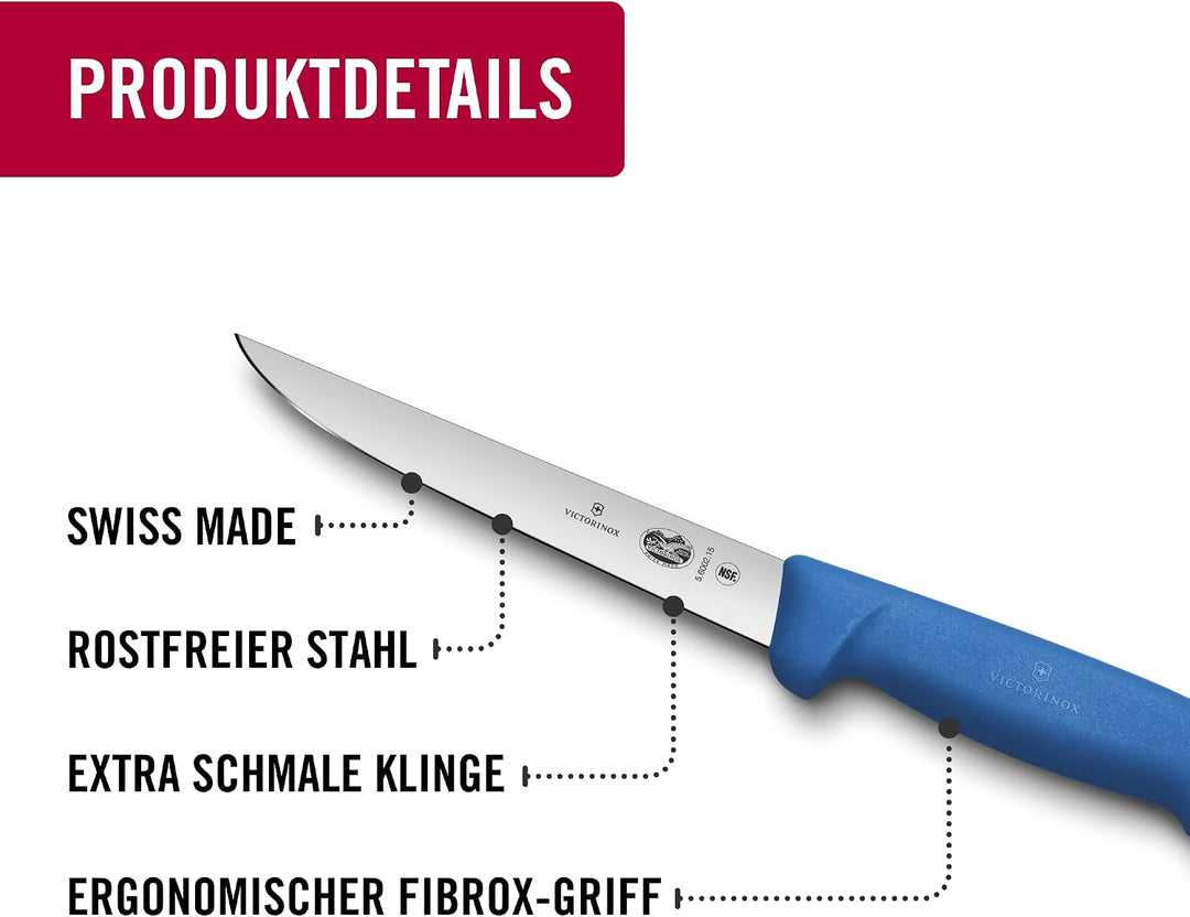 Victorinox Fibrox Ausbeinmesser, Scharfes Küchenmesser für Fleisch und Geflügel, 15 cm, Gerade Kling