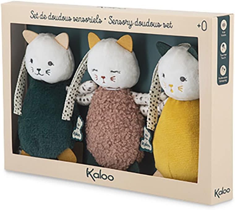 KALOO - Stimuli - Meine kleinen Streichel-Katzen - 3er-Set sensorische Plüschtiere - Entwicklungsspi