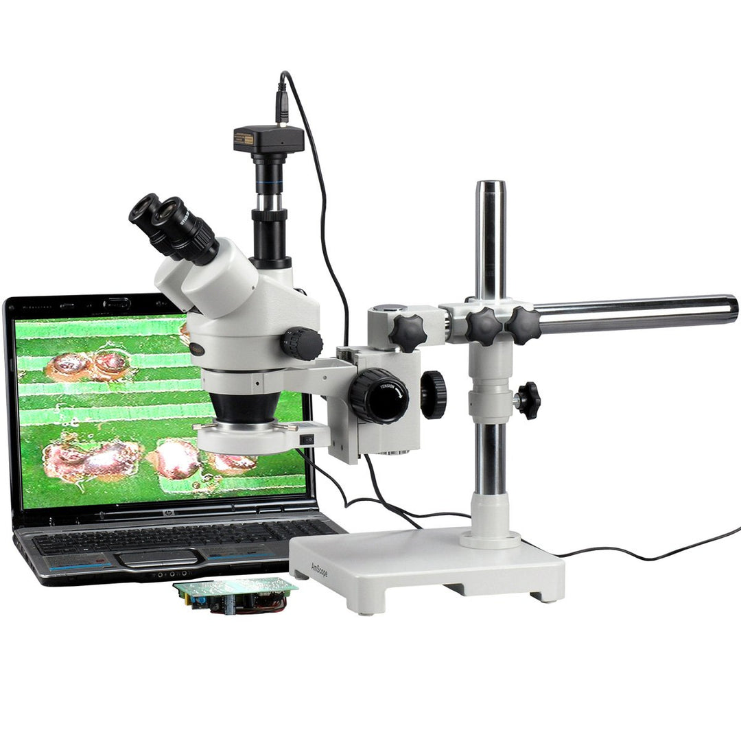 AmScope SM-3TY-80S-3M Trinokulares 80-LED-Zoom Stereomikroskop am Boom Ständer mit 3MP USB-Kamera, 7