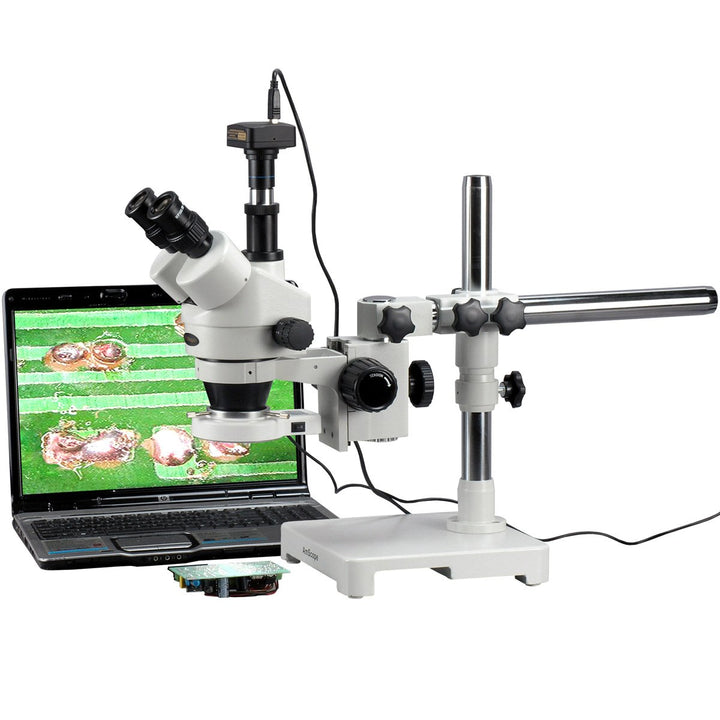 AmScope SM-3TY-80S-3M Trinokulares 80-LED-Zoom Stereomikroskop am Boom Ständer mit 3MP USB-Kamera, 7