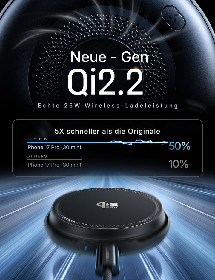 LISEN Qi2.2 25W Magnetisches Kabelloses Ladegerät mit Kühlventilator