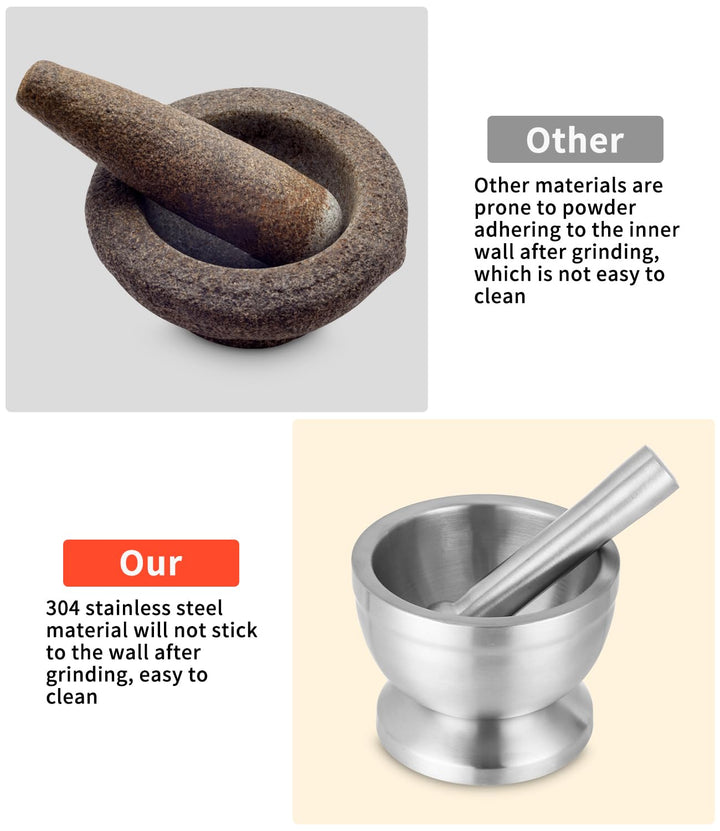 304 Mörser mit Stössel Set mit Stössel Klein, Löffel und Silikondeckel Gewürzmühle Brecher Kräutersc