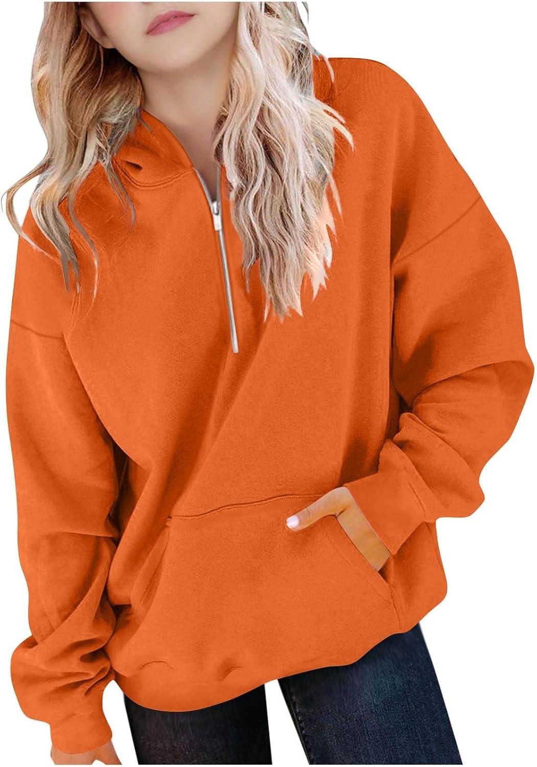 Generisch Sweatshirt für Mädchen Kapuzenpullover Herbst Outfit Einfarbig Teenager Kinderkleidung Lan