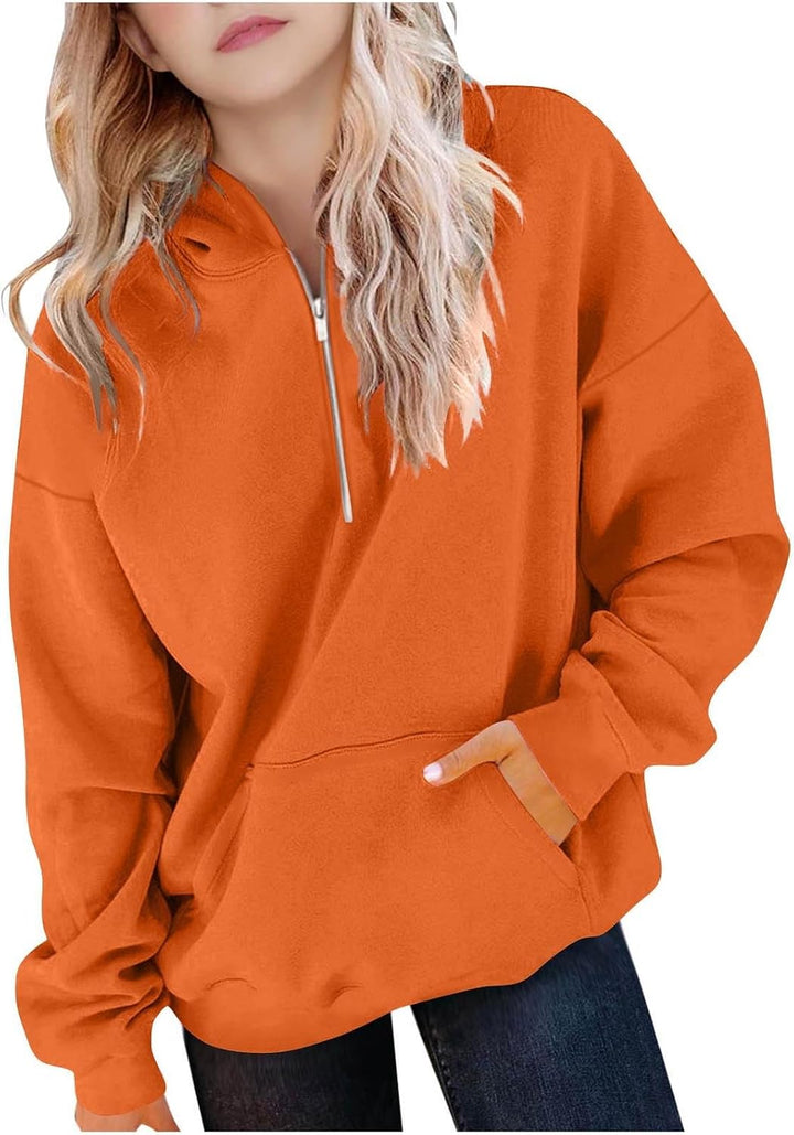 Generisch Sweatshirt für Mädchen Kapuzenpullover Herbst Outfit Einfarbig Teenager Kinderkleidung Lan
