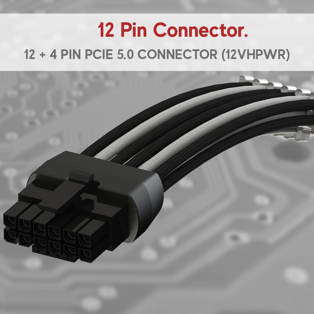 LINKUP - AVA PCIE 5.0 Geformtes & Gelötetes 16Pin (12+4) zu 3x8Pin | 16AWG Umhüllt | Kompatibel mit