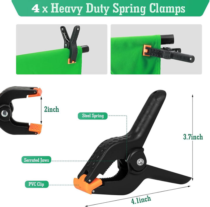 Spardar Greenscreen mit 4 Klemmen, 3M X 4.5M Foto Hintergrund Greenscreen Stoff Baumwolle Faltbare G