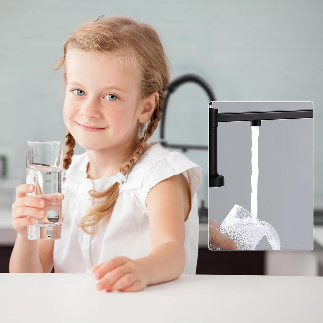 KEOKBON 3 Wege Wasserhahn Küche Schwarz mit 2 Funktion Brause, 360° Drehbar Küchenarmatur aus Messin