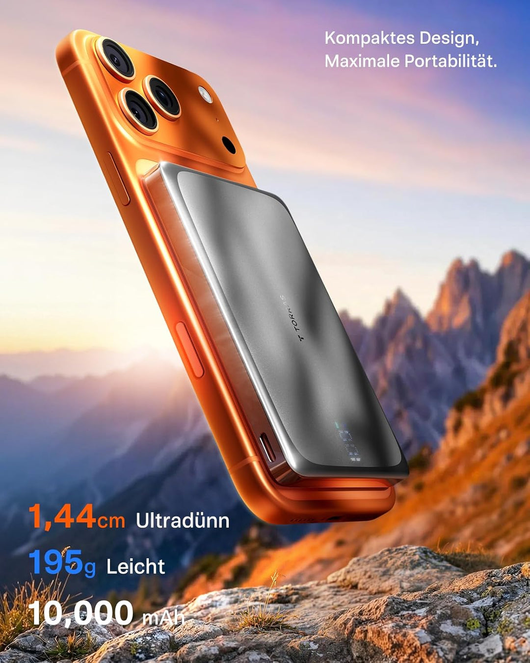 TORRAS MiniMag Pro Powerbank 10000mAh für MagSafe, Ultra Slim Design, Grau | 30W Schnellladen, Semi-