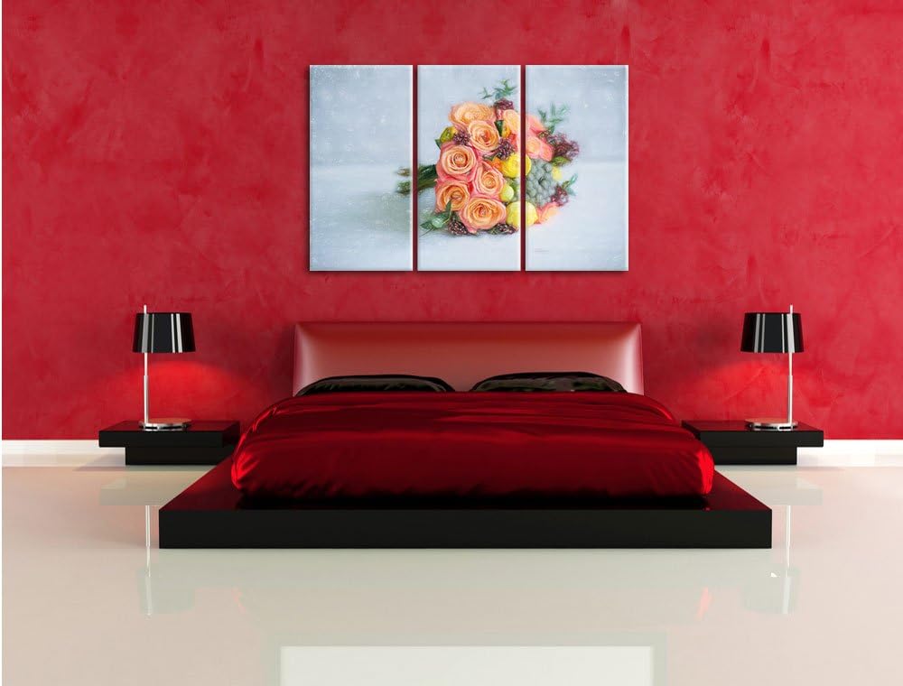 Pixxprint Romantischer Blumenstrauss als Leinwandbild/Grösse: 3 Teilig (120x80) cm/Wandbild/Kunstdru
