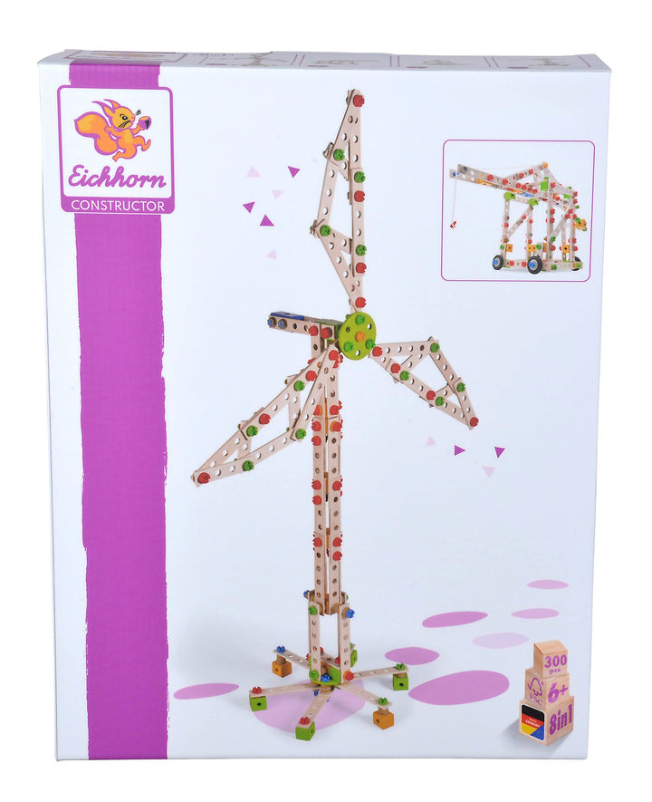 Eichhorn 100039046 - Constructor Windrad - vielseitiges Holzspielzeug 300 Bauteile, 8 verschiedene K